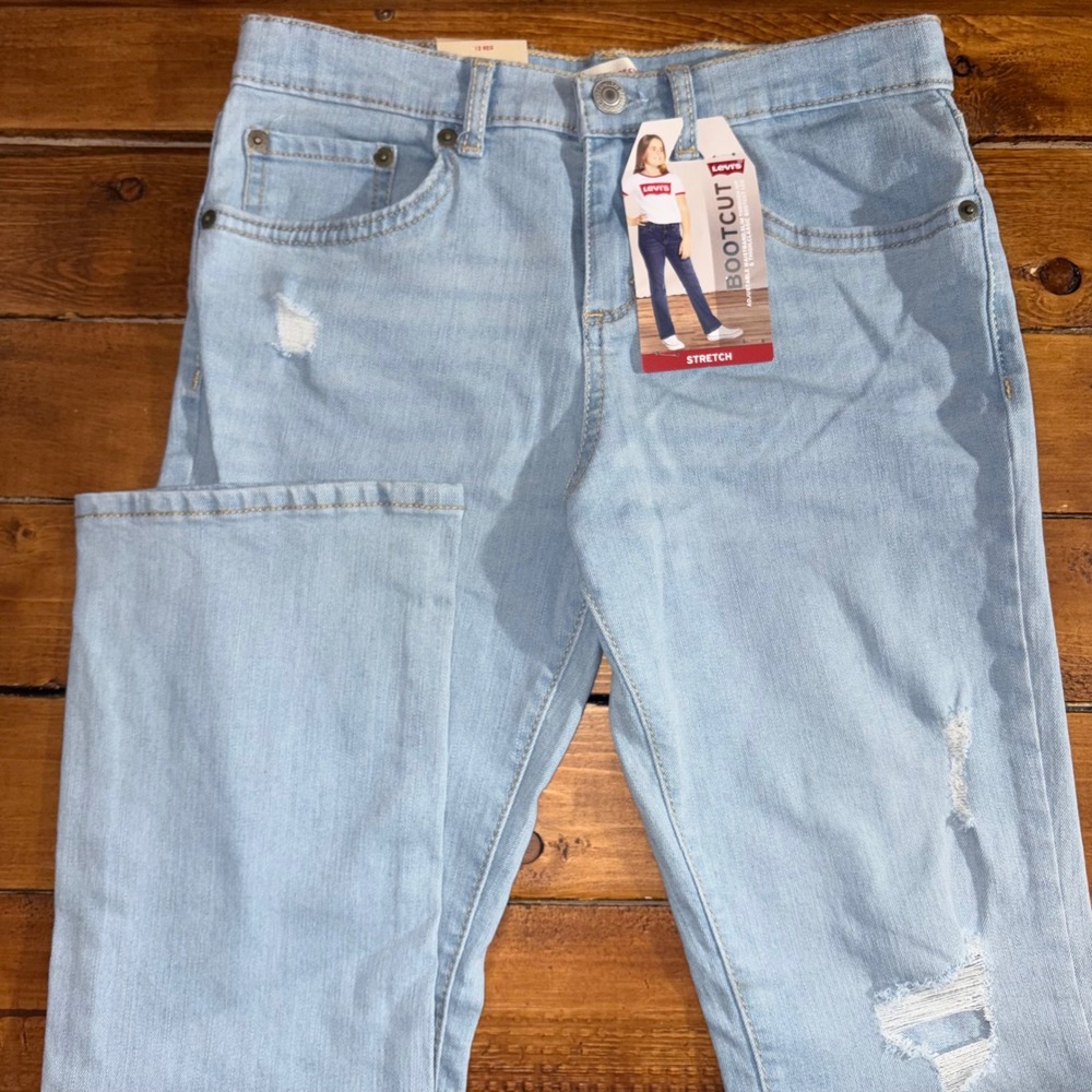Levi's Bootcut Jeans Girls Size 12 (26x26) Light Blue Distressed Stretch Denim